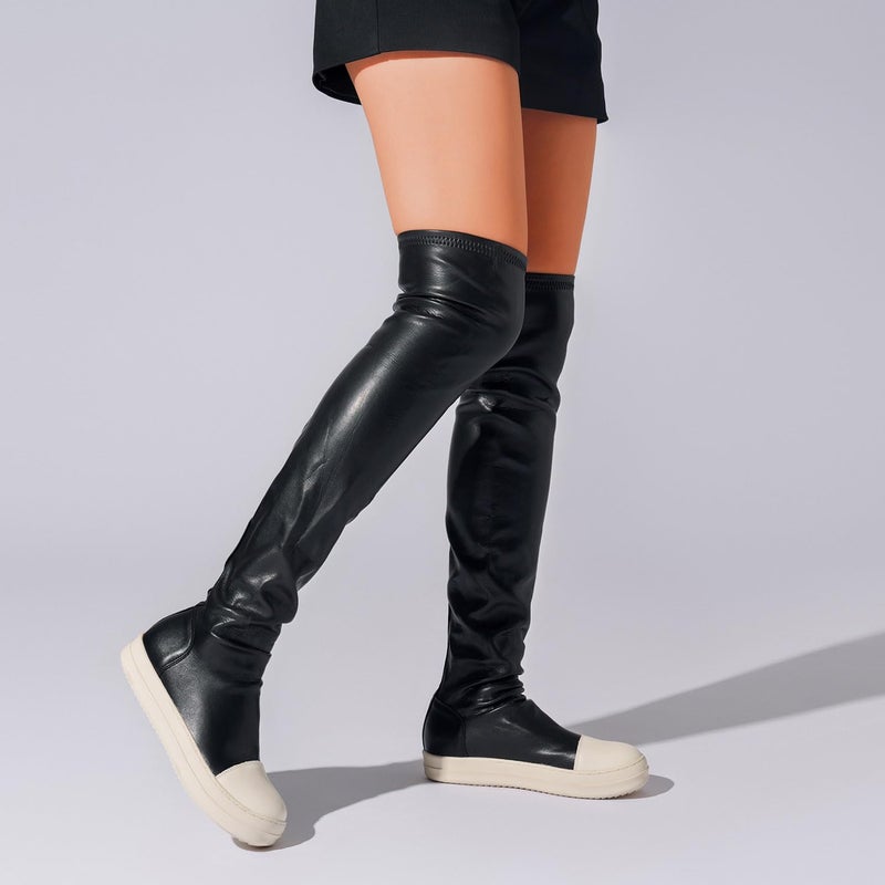 MOFEEDOUKA Thigh High Boots for Women Flat Over The Knee Round Toe Booties - Image 4