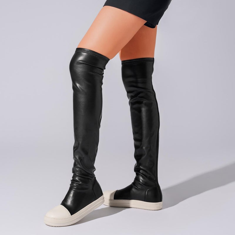 MOFEEDOUKA Thigh High Boots for Women Flat Over The Knee Round Toe Booties - Image 3