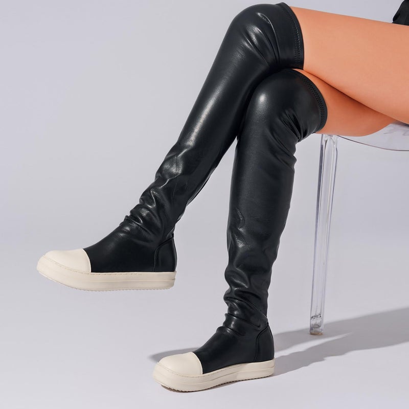 MOFEEDOUKA Thigh High Boots for Women Flat Over The Knee Round Toe Booties - Image 5