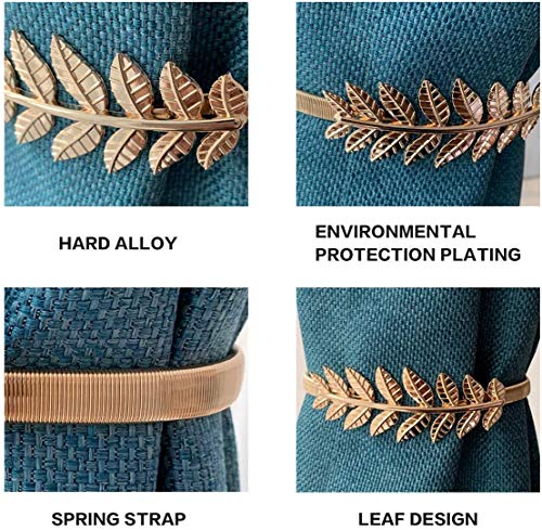 LLPMutu 4Pack Curtain Tiebacks Aluminum Alloy Spring Design Curtain Holdback Leaf Carving Design Curtain Ties for Drapes Curtain Ties Backs Curtain Modern Style Curtain Holdback Decor(Gold Leaf) - Image 3