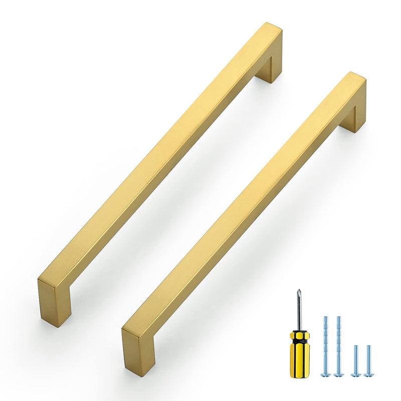 Ravinte Gold Cabinet Pulls Brushed Brass Kitchen Cabinet Handles Come with Screwdriver 8 in Hole Center 5 Pack - Image 2