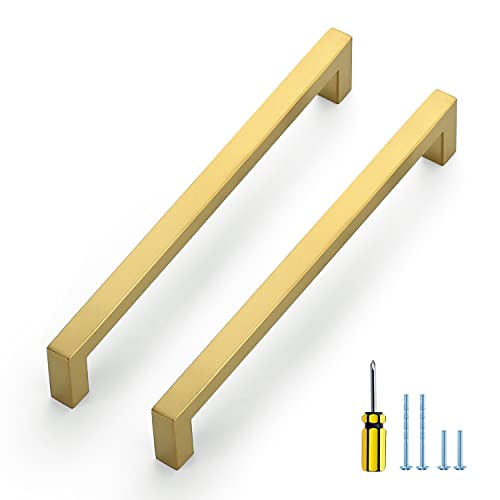 Ravinte Gold Cabinet Pulls Brushed Brass Kitchen Cabinet Handles Come with Screwdriver 8 in Hole Center 5 Pack - Image 1