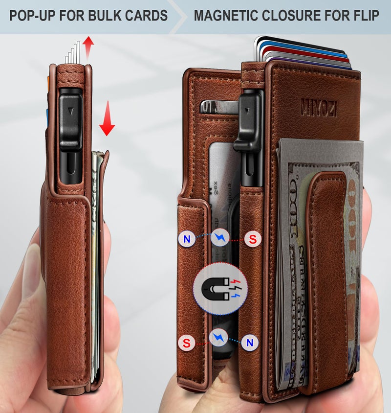 miyozi Airtag Wallet for Men,with Money Clip 10 Cards Metal Case Smart Slim Pop Up Credit Card Holder Flip with Magnetic Closure RFID Blocking wallet with Gift Box - Image 3