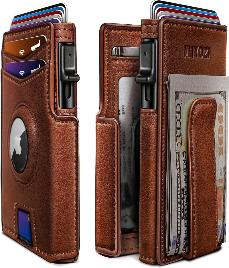 miyozi Airtag Wallet for Men,with Money Clip 10 Cards Metal Case Smart Slim Pop Up Credit Card Holder Flip with Magnetic Closure RFID Blocking wallet with Gift Box - Image 1