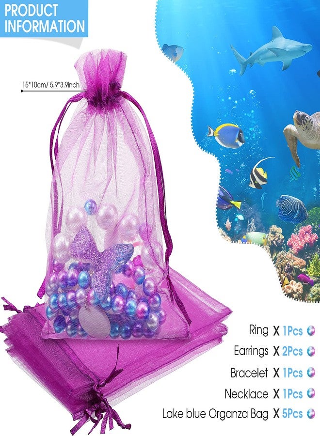 Jadive مجموعة مجوهرات جاديف لفتاة البحر، 4 قطع قلادة سوار خاتم أقراط للأطفال الفتيات الصغيرات هدايا عيد الميلاد والهالوين للعب التظاهر هدايا عيد الميلاد (أسلوب لطيف، بنفسجي) - Image 4
