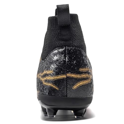 HRJR Kids Soccer Cleats Boys Girls Training Football Cleats Youth High-top Soccer Shoes for Little/Big Professional Athletic Outdoor Football Shoes Black 2.5 Big Kid - Image 5