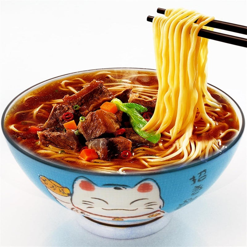 Fengshuibringluck 2PCS Cereal Bowls Soup Bowl Set 59 Ramen Bowls Large Soup Bowls Salad Bowls for Kitchen Luck Cat Maneki Neko Blue - Image 4