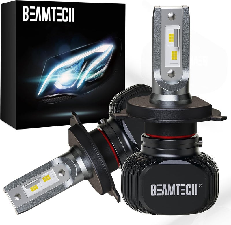 BEAMTECH H-4 Bulbs, S1 Series 900-3 Fanlsess 300% Brighter 6500K White Fog Light, 2 Bulbs - Image 1
