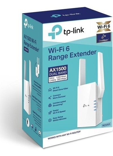 TP-LINK - RE505X, AX1500 Mbps, Broadband/Wi-Fi Extender, Booster/Hotspot with 1 Gigabit Port and 2 External Antennas, Internal Access Point Mode, Wi-Fi 6 Range Extender - Image 1