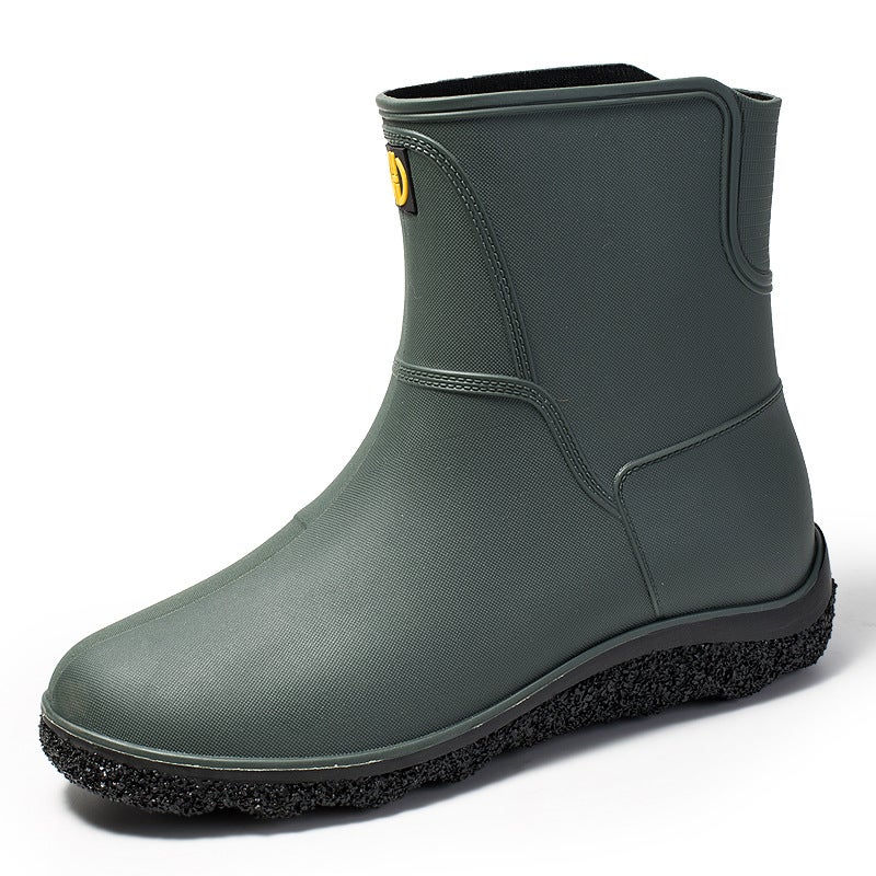 Mens Low-cut Outdoor Rain Shoes Waterproof Mid-tube green single-layer shoes