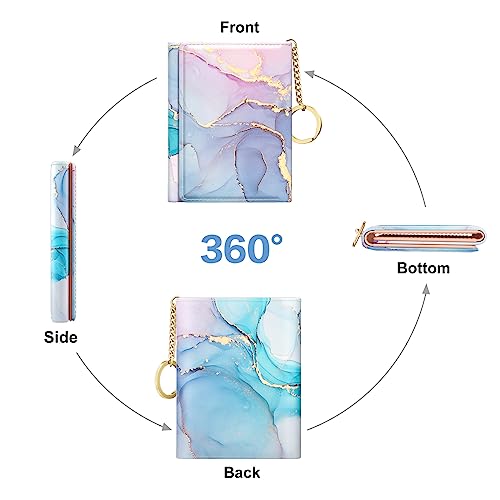 Rouidr Womens Wallet, Small Slim RFID Card Wallets for Women, Trifold Leather Clutch Card Organizer, Cute Front Pocket Purse with 7 Slots & ID Window & Keychain, Colorful Ink Marble - Image 5