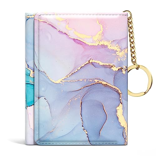Rouidr Womens Wallet, Small Slim RFID Card Wallets for Women, Trifold Leather Clutch Card Organizer, Cute Front Pocket Purse with 7 Slots & ID Window & Keychain, Colorful Ink Marble - Image 1