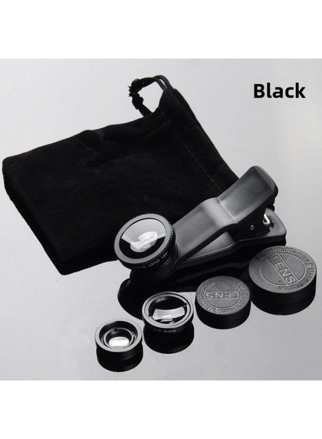Generic SLR Grade Lens External Wide-angle Macro Fisheye Three-in-one Suit Lens Tremolo Selfie Camera-Body Color:Piano Black Fisheye Wide Angle Macro Lens Distribution Flannel Bag Clip  - Image 1