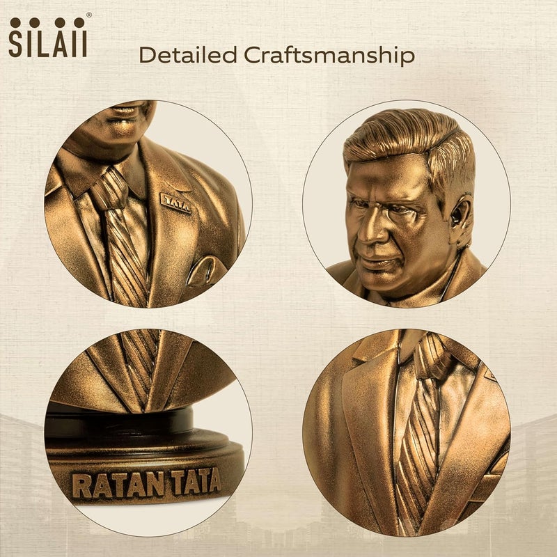SILAII Ratan Tata Sculpture 5 Inch Antique Bronze Finish Handcrafted Iconic Leader Statue for Home Decor Office Desk Gift for Followers of Ratan Tata 5 Inch - Image 4