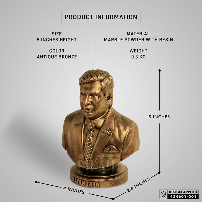 SILAII Ratan Tata Sculpture 5 Inch Antique Bronze Finish Handcrafted Iconic Leader Statue for Home Decor Office Desk Gift for Followers of Ratan Tata 5 Inch - Image 2