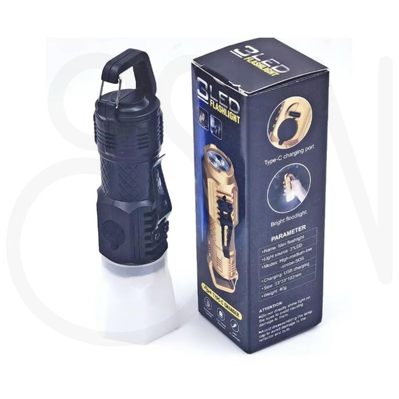 Ostin ThreeEyed Mini Flash Super Power Flashlight Rechargeable Mini Torch Flashlights for Night Working Running Camping Hikking - Image 2