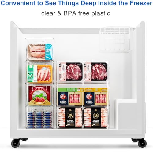 Hudgan 2 Pack Deep Freezer Organizer Bins, Straight Side Stackable Chest Freezer Storage Bins, Pantry organizers and Storage, Food-Grade Plastic - Image 3