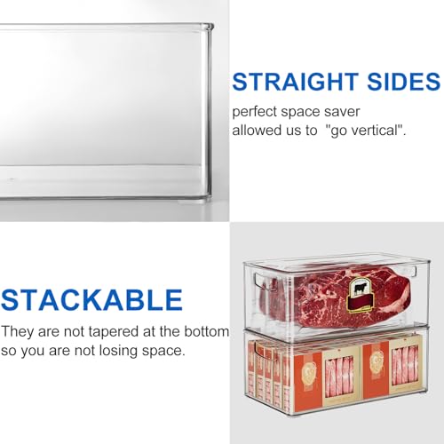 Hudgan 2 Pack Deep Freezer Organizer Bins, Straight Side Stackable Chest Freezer Storage Bins, Pantry organizers and Storage, Food-Grade Plastic - Image 2