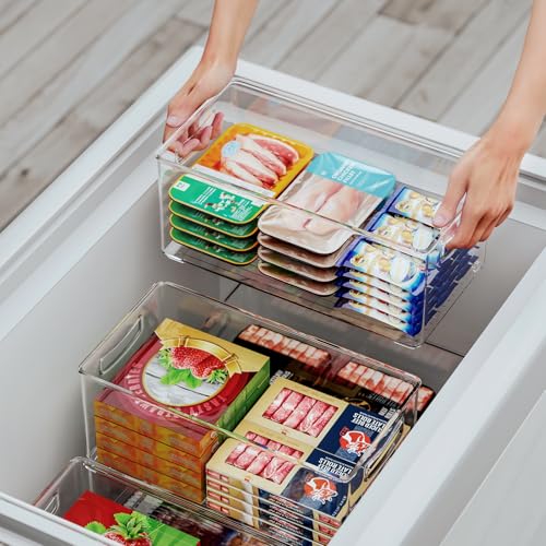 Hudgan 2 Pack Deep Freezer Organizer Bins, Straight Side Stackable Chest Freezer Storage Bins, Pantry organizers and Storage, Food-Grade Plastic - Image 4