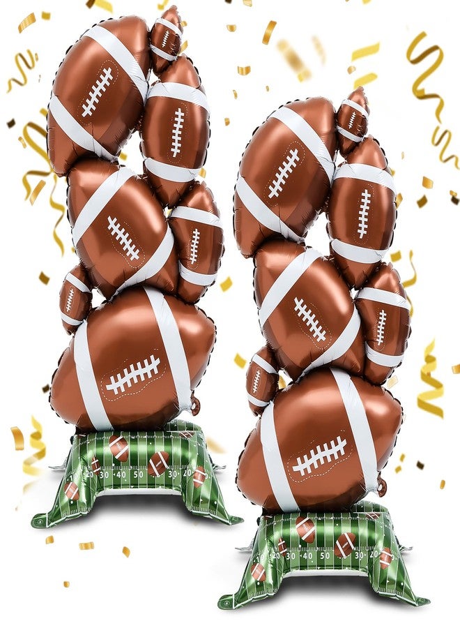 Soulchen 2 Pcs 3.5 ft Giant Self Standing Football Foil Balloons for Birthday Supplies Sports Themed Party Decoration Supplies Indoor Outdoor (Football) - Image 1