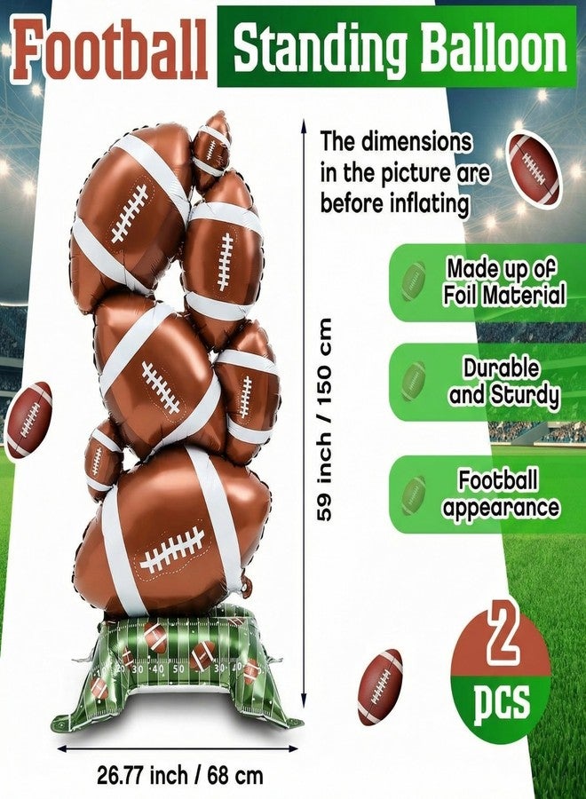 Soulchen 2 Pcs 3.5 ft Giant Self Standing Football Foil Balloons for Birthday Supplies Sports Themed Party Decoration Supplies Indoor Outdoor (Football) - Image 2