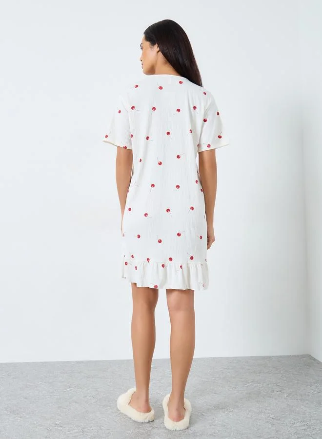 Take Two  Take Two Cherry Print Nightdress with Lace Bow Detail for Women | Best Price UAE