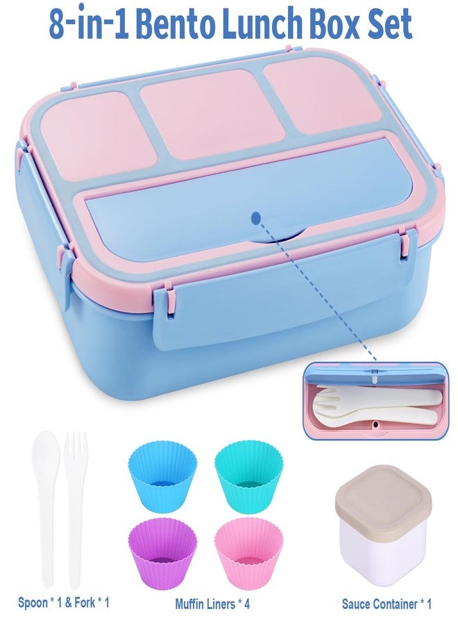 shell and turtle Bento Box Adult Lunch Box, Lunch Containers for Kids Girls Boys with 4 Compartments, Lunchable Food Container with Utensils, Sauce Jar, Muffin Liners, 40 Oz/5 Cup, Blue Pink - Image 5