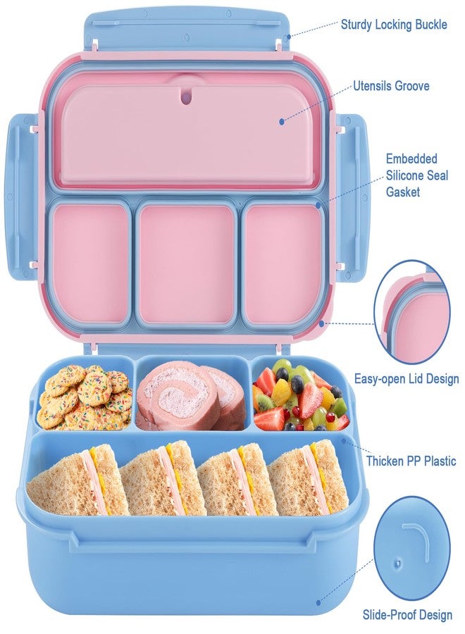shell and turtle Bento Box Adult Lunch Box, Lunch Containers for Kids Girls Boys with 4 Compartments, Lunchable Food Container with Utensils, Sauce Jar, Muffin Liners, 40 Oz/5 Cup, Blue Pink - Image 3
