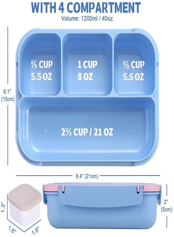shell and turtle Bento Box Adult Lunch Box, Lunch Containers for Kids Girls Boys with 4 Compartments, Lunchable Food Container with Utensils, Sauce Jar, Muffin Liners, 40 Oz/5 Cup, Blue Pink - Image 2