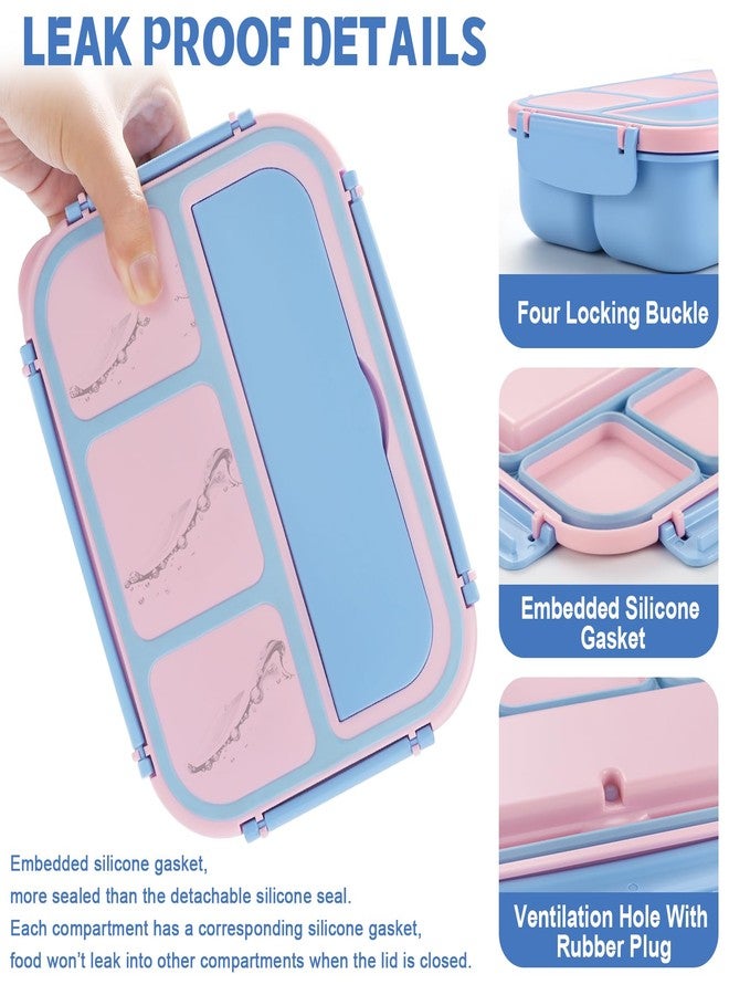 shell and turtle Bento Box Adult Lunch Box, Lunch Containers for Kids Girls Boys with 4 Compartments, Lunchable Food Container with Utensils, Sauce Jar, Muffin Liners, 40 Oz/5 Cup, Blue Pink - Image 4