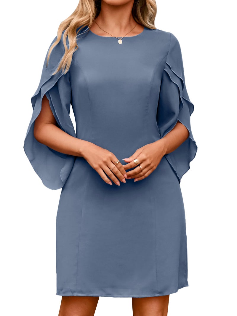 Simplee Womens Cocktail Dress 2025 Formal Flutter Sleeve Elegant Chiffon Trendy Wedding Guest Dresses Grey Blue,M - Image 1