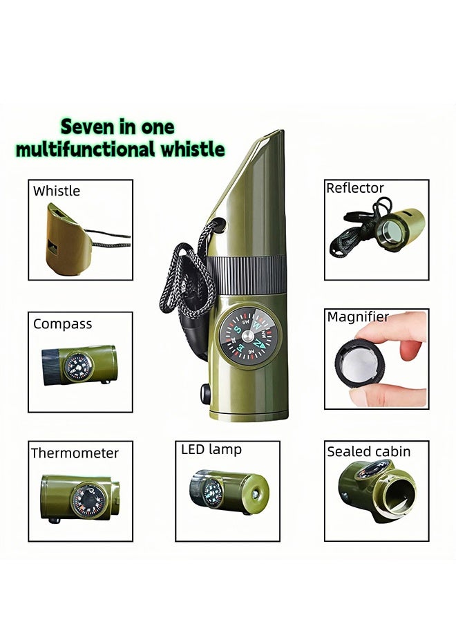 7-in-1 Multi-functional Emergency Survival Whistle Kit, 120dB Loud Outdoor Safety Whistle with Compass, Thermometer, LED Light, Signal Mirror, Fire Starter and Waterproof Case, Portable Gear for Hiking, Camping, Adventures and Water Safety - Image 3