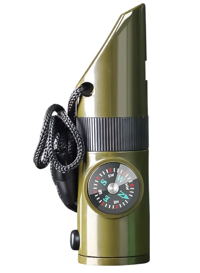 7-in-1 Multi-functional Emergency Survival Whistle Kit, 120dB Loud Outdoor Safety Whistle with Compass, Thermometer, LED Light, Signal Mirror, Fire Starter and Waterproof Case, Portable Gear for Hiking, Camping, Adventures and Water Safety - Image 1