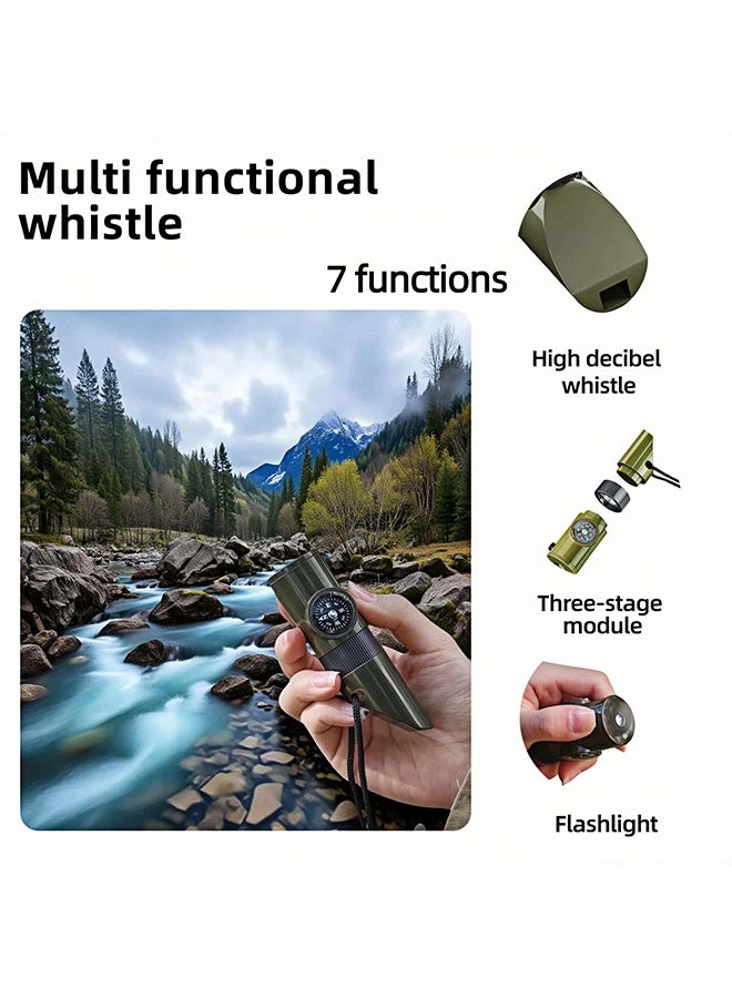 7-in-1 Multi-functional Emergency Survival Whistle Kit, 120dB Loud Outdoor Safety Whistle with Compass, Thermometer, LED Light, Signal Mirror, Fire Starter and Waterproof Case, Portable Gear for Hiking, Camping, Adventures and Water Safety - Image 5