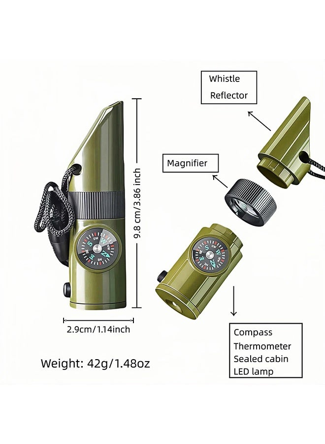 7-in-1 Multi-functional Emergency Survival Whistle Kit, 120dB Loud Outdoor Safety Whistle with Compass, Thermometer, LED Light, Signal Mirror, Fire Starter and Waterproof Case, Portable Gear for Hiking, Camping, Adventures and Water Safety - Image 4