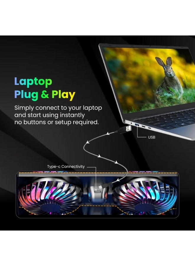 ELTRAZONE Foldable Metal Laptop Stand with Dual Cooling Fans, Adjustable Height & Angle, Ergonomic Portable Notebook Holder, Black - Image 3