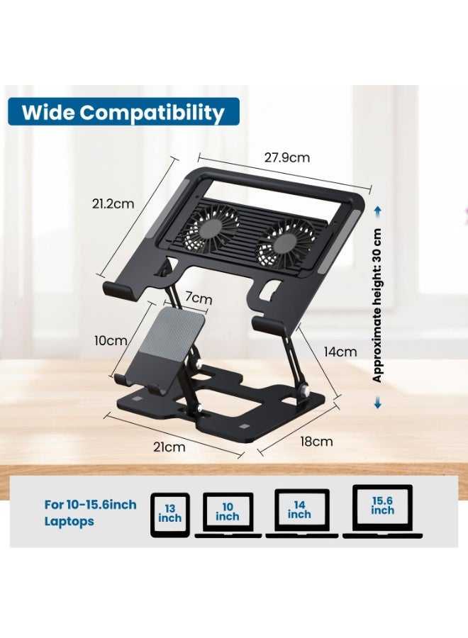 ELTRAZONE Foldable Metal Laptop Stand with Dual Cooling Fans, Adjustable Height & Angle, Ergonomic Portable Notebook Holder, Black - Image 5