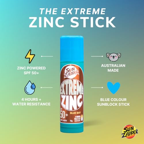 Sun Zapper Extreme Zinc Sunscreen Stick SPF 50 Blue Bay Colored Water Resistant Mineral Sunscreen for Face Zinc Oxide Surf Sunscreen Stick for Water Sports 15g 053 oz Australian Made - Image 3
