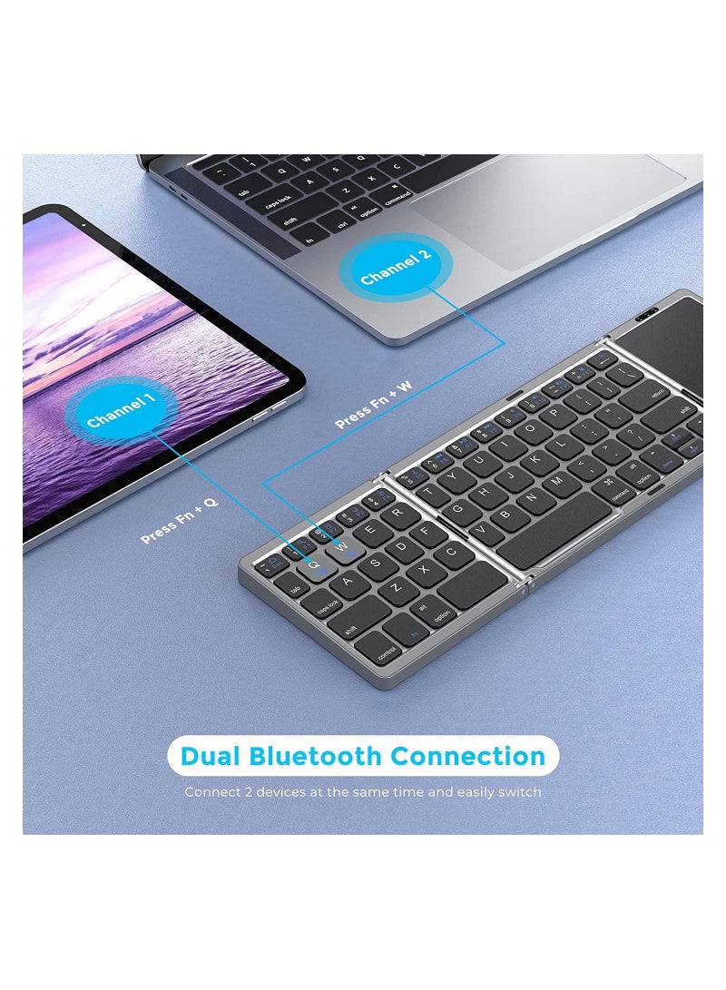 Upgrade Foldable Bluetooth Keyboard, Tri- Foldable Portable Wireless Keyboard with Touchpad, USB-C Rechargeable for iOS, Android, Windows System Laptop Tablet Smartphone Device (Grey) - Image 2