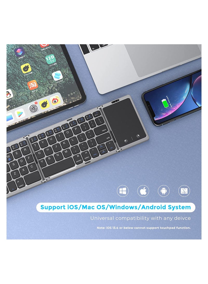 Upgrade Foldable Bluetooth Keyboard, Tri- Foldable Portable Wireless Keyboard with Touchpad, USB-C Rechargeable for iOS, Android, Windows System Laptop Tablet Smartphone Device (Grey) - Image 4