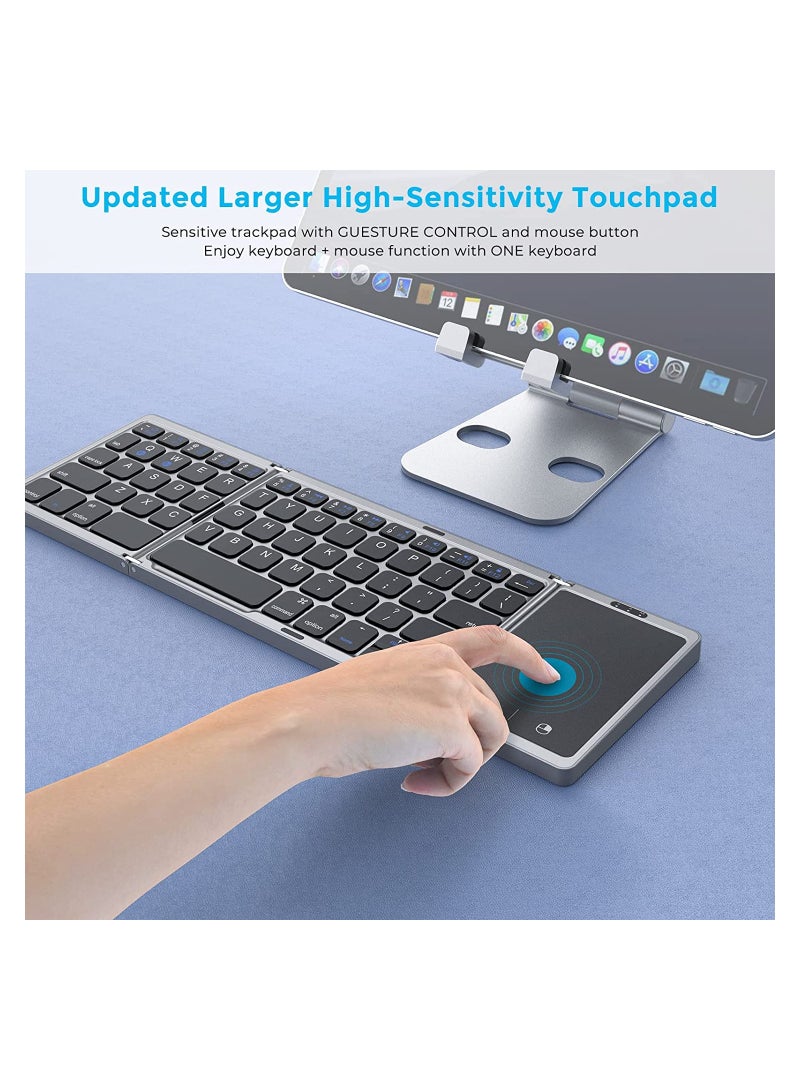 Upgrade Foldable Bluetooth Keyboard, Tri- Foldable Portable Wireless Keyboard with Touchpad, USB-C Rechargeable for iOS, Android, Windows System Laptop Tablet Smartphone Device (Grey) - Image 5