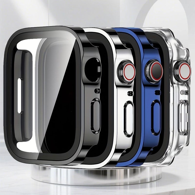 4 Pack Screen Protector Case Bumper Cover For Apple Watch 41 Mm Hard PC Protective Black Silvery Blue Pink - Image 5
