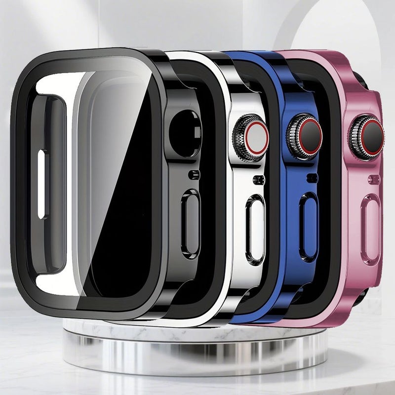 4 Pack Screen Protector Case Bumper Cover For Apple Watch 41 Mm Hard PC Protective Black Silvery Blue Pink - Image 1