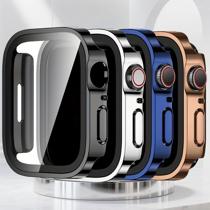 4 Pack Screen Protector Case Bumper Cover For Apple Watch 41 Mm Hard PC Protective Black Silvery Blue Pink - Image 4