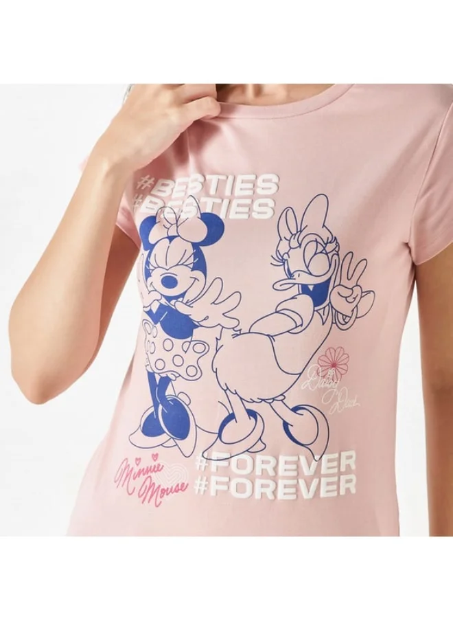 SP Characters Minnie Mouse and Daisy Duck Print T-shirt with Short Sleeves