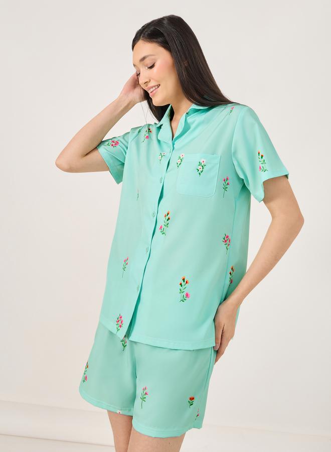 Styli Styli Floral Print Pocket Detail Shirt and Shorts Set  - Image 3