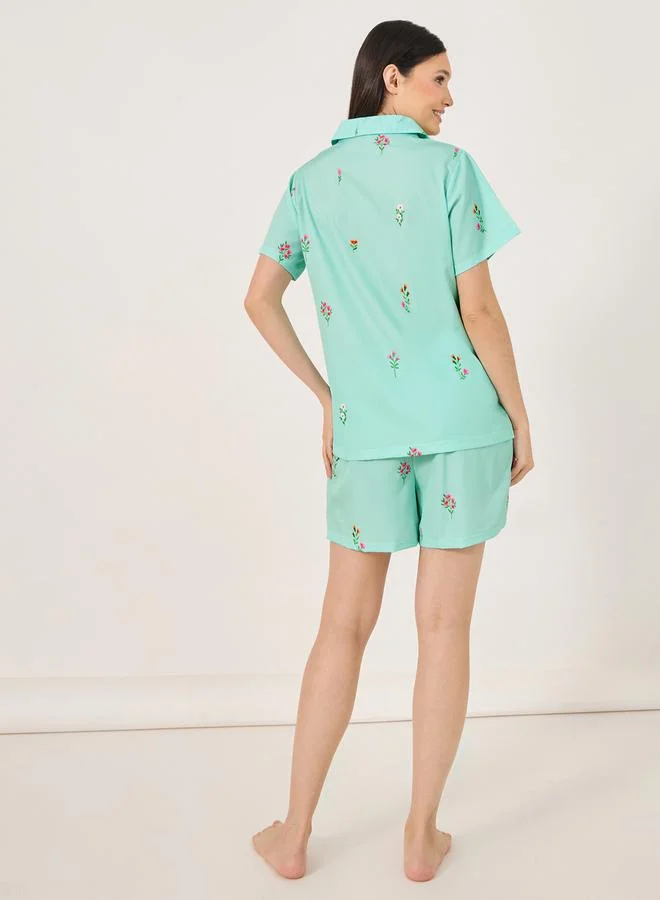 Styli Styli Floral Print Pocket Detail Shirt and Shorts Set