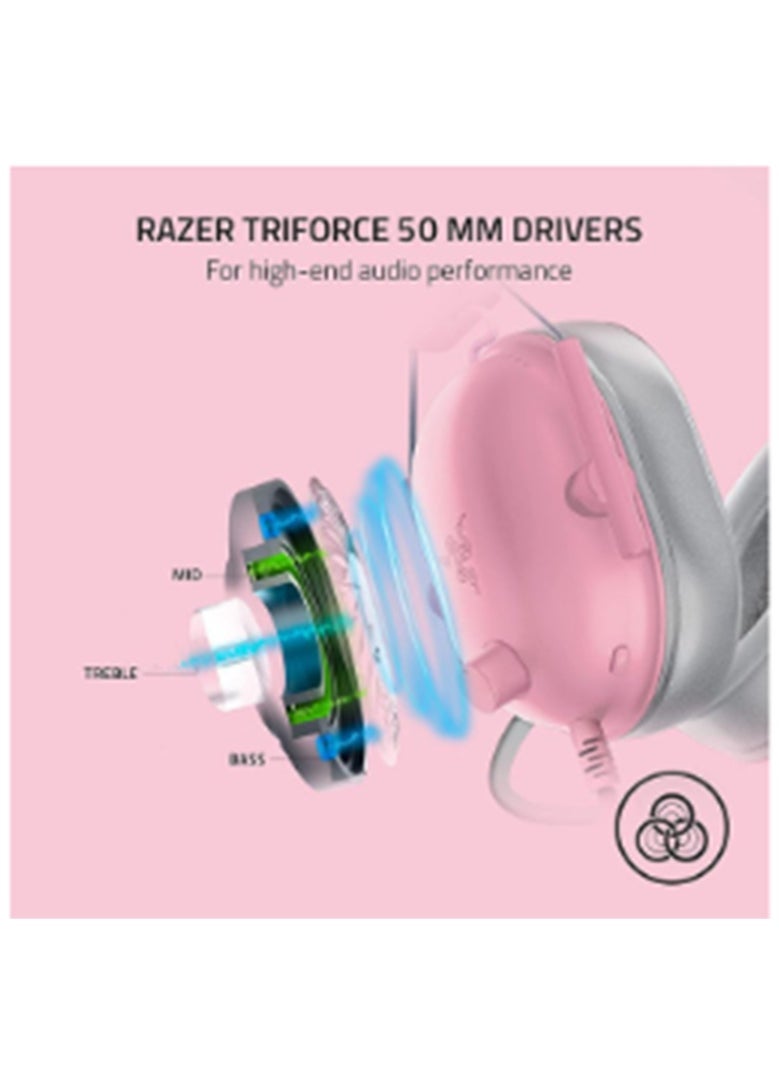 RAZER BlackShark V2 X Gaming Headset, 7.1 Surround Sound Capable, TriForce 50mm Drivers, 3.5mm Jack, Breathable Memory Foam Cushion, For PC, PS4, Nintendo Switch, Quartz Pink | RZ04-03240800-R3M1  - Image 2