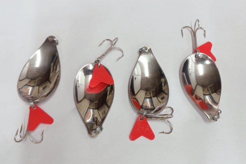 AGASTRIYA 25 gram Fishing Spoon, Hand Made Silver Spoons Lure Fishing Tools Accessories Hard Fishing Lures Treble Hooks Metal Lure Baits with RED Heart (4) - Image 2