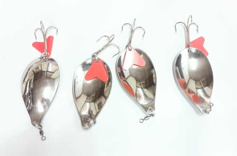 AGASTRIYA 25 gram Fishing Spoon, Hand Made Silver Spoons Lure Fishing Tools Accessories Hard Fishing Lures Treble Hooks Metal Lure Baits with RED Heart (4) - Image 1